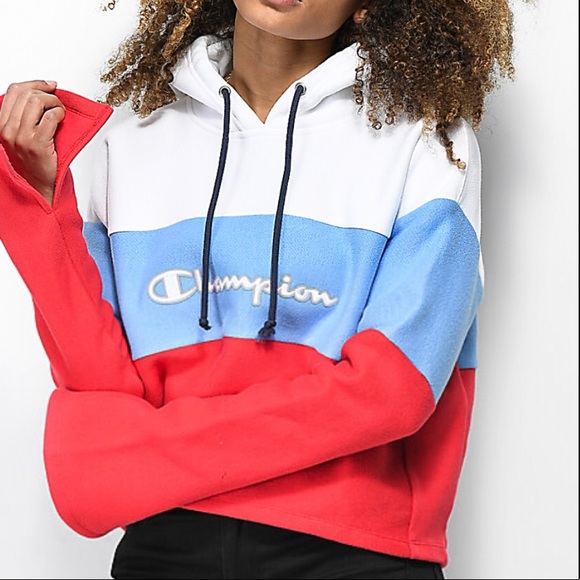 champion red and blue sweatshirt